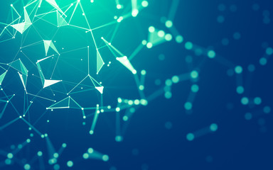 Abstract background. Molecules technology with polygonal shapes, connecting dots and lines. Connection structure. Big data visualization.