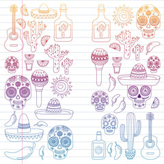 Mexico vector pattern. Day of the Dead. Icons for posters, banners, backgrounds.