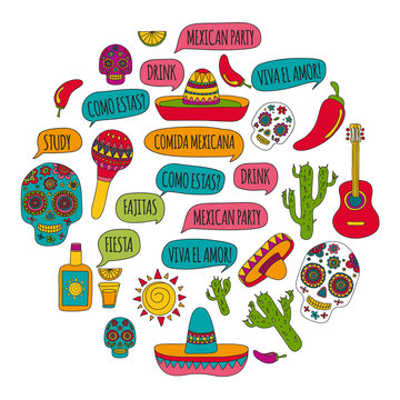 Mexico vector pattern. Day of the Dead. Icons for posters, banners, backgrounds.
