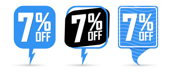 Set Sale 7% off speech bubble banners, discount tags design template, app icons, vector illustration