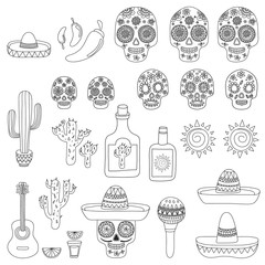 Mexico vector pattern. Day of the Dead. Icons for posters, banners, backgrounds.