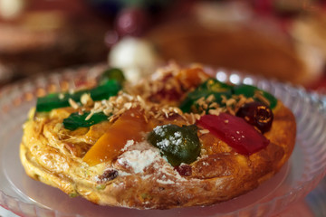 Portuguese traditional Christmas cake called Bolo rei or King's Cake