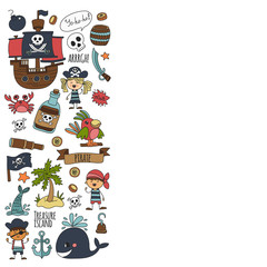 Vector pattern with pirate icons. Adventure, birthday party.