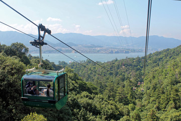 Miyajima, Japan - July 20, 2019: Miyajima Ropeway car in Hatsukaichi, Hiroshima which climbs Mount...