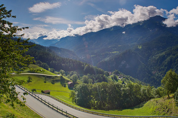 Fototapeta na wymiar Wavy Mountain Road, Castiel village, Switzerland