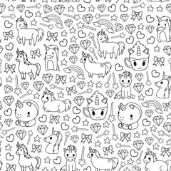 Children pattern with fairy tale unicors for kids clothes, posters, banners, shirts. Vector image with cartoon character.