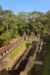 Ta Keo temple-mountain, an ancient khmer temple located in the Angkor complex near Siem Reap, Cambodia. Elevated view of the outer wall, heading northeast.