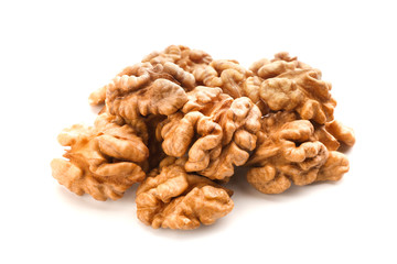 Tasty walnuts on white background