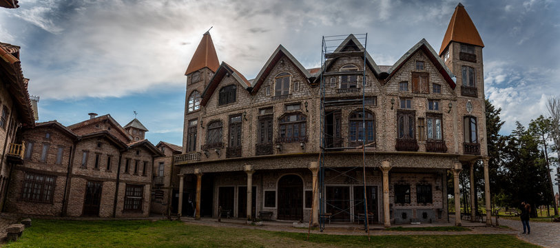 GONZALEZ CATAN, ARGENTINA, SEPTEMBER 28, 2019: Panoramic view of abandoned building in the amazing medieval town of Campanopolis.