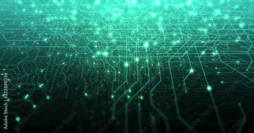 Poster abstract digital city. digital circuit board, motherboard, digital chip. digitalization of informati