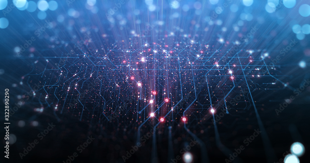 Poster abstract datacenter circuitry crypto currency mining farm. digital currency of the tech future .