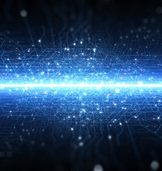 Obraz premium Abstrat Circuit board. Electronic computer hardware technology. Motherboard digital chip. atrix particles grid virtual reality. Network communication processor. Information CPU engineering 3D render