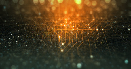 Abstract tech background made of printed circuit board. Depth of field effect and bokeh. internet...