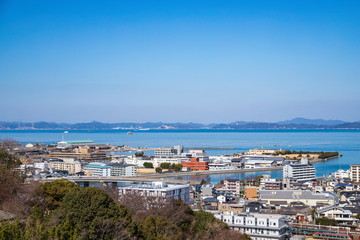 Fototapeta na wymiar Cityscape of Takamatsu city in the Seto Inland Sea ,Kagawa, Shikoku, Japan