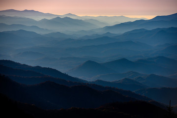 Mountain Slopes with Fall Leaves Stretch out at sunset