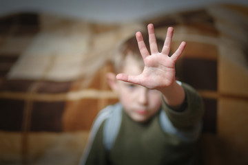 Stop hand of child, sign of anti violence