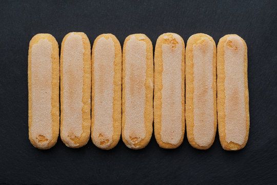 Traditional Italian Biscuit Cookies.on black slate background.