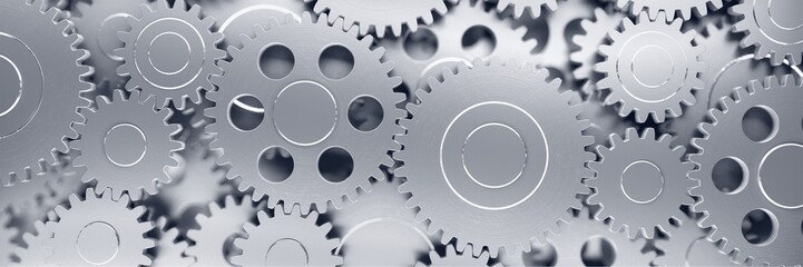 Cogwheel. Cooperation metaphor. Multiple objects. 3d illustration.