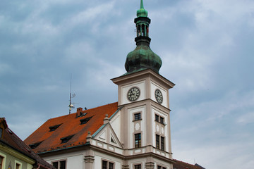 Fototapeta premium Facade of the Town Hall (Radnice) of Loket, located in Loket Market, the main square, in Czech Republic