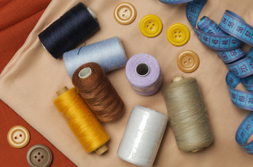 Fototapeta na wymiar Set of different sewing items 