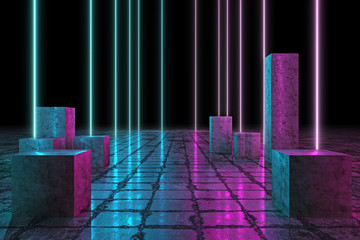  Neon 3D Glow Lights with Grunge Columns.