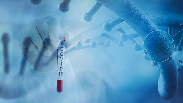 Coronavirus COVID 19 Blood Sample In Research Laboratory With DNA