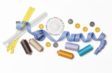 Set of different sewing items isolated on white background	