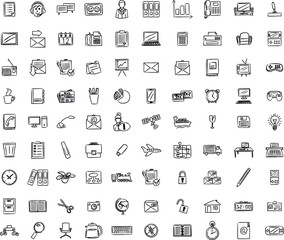 sketch style office icons set