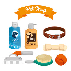 pet shop with care bottles and icons vector illustration design