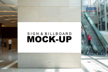Mock up large blank billboard advertising near escalator