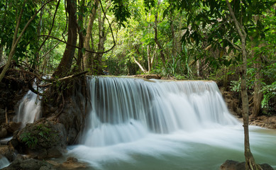 beautiful waterfall, forest background, landscape