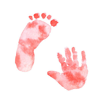 Watercolor cute baby footprints isolated on a white background