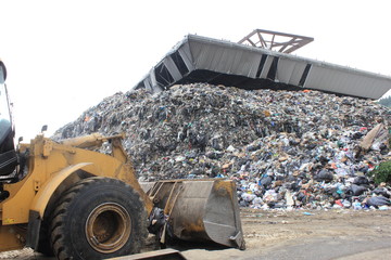 Garbage at collapsed waste plant contamination concept 