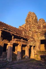Fototapeta premium Inner western courtyard of Bayon temple, located in Angkor, Cambodia, the ancient capital city of the Khmer empire.