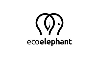 elephant animal with eco leaf logo design template