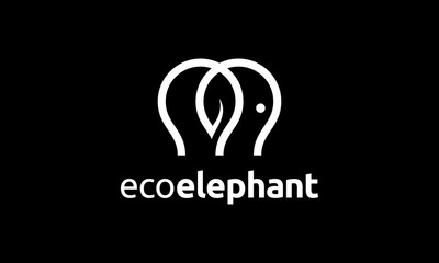 elephant with eco leaf logo design concept