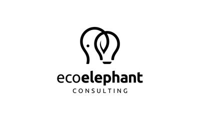 elephant animal with light bulb think mind idea and eco leaf logo design template