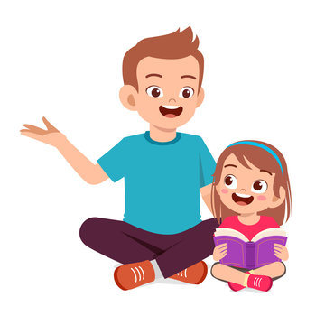 recommend clip art: happy cute little kid girl read book with dad