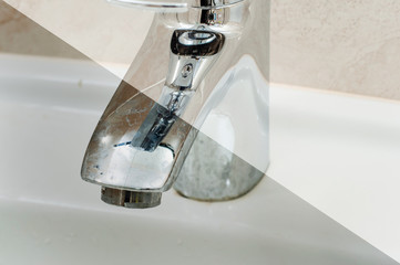 The result before and after cleaning the sink faucet with special detergents. A good example.