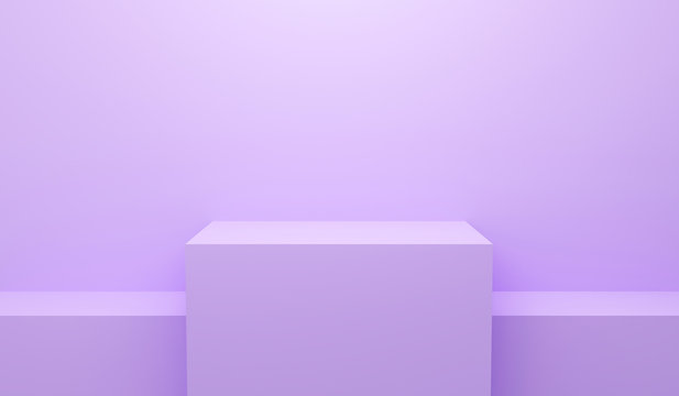 3d violet abstract geometric background. Bright pastel podium or pedestal backdrop. Blank minimal design. Stage for awards ceremony on website in modern. Empty 3D purple pedestal winner. 3D render.
