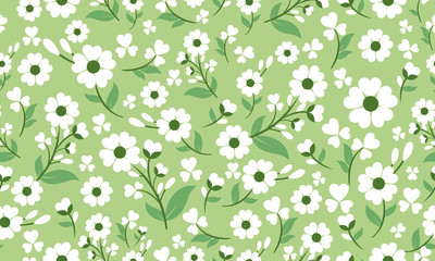Cute shape of spring flower pattern background, with leaf and floral design.