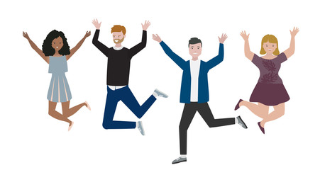 Fototapeta na wymiar Multiracial people jumping vector. Happy office workers illustration. Successful teamwork concept.