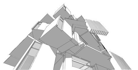 Modern architecture wireframe, Abstract architectural background, 3D Illustration