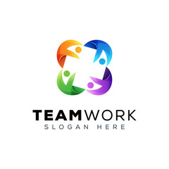 team work people group logo, people family logo design vector template