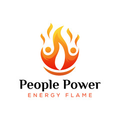 people power energy fire/flame logo design vector template
