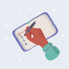 Planners with year resolutions on white. Hands whit pen