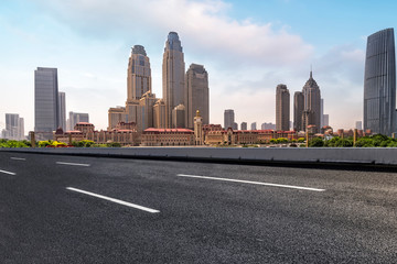 Road Plaza and Tianjin urban landscape skyline..