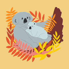 Hand drawn cute koalas. Mother and baby concept illustrations. Australia animals. Adorable characters, perfect for greeting card, baby shower invitations, posters
