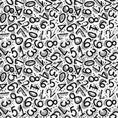 Cute doodle hand written numbers vintage vector illustration. Ink seamless pattern fine for card, lettering, poster