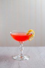 Scofflaw cocktail, prohibition era  cocktail made with rye, dry vermouth, orange bitters and a touch of grenadine